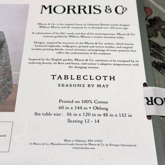 MORRIS & Co Seasons By May Green Floral Bird 60x144 Tablecloth Thanksgiving Fall - Picture 5 of 9